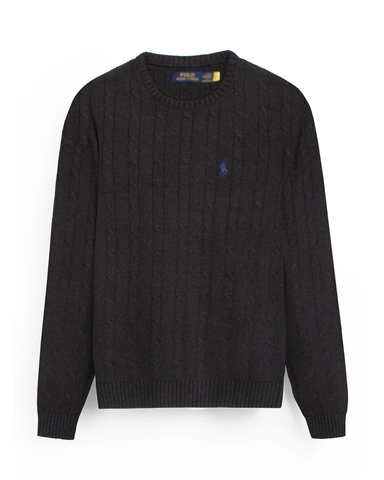 RL Cable-Knit Cotton Sweater (Charcoal)