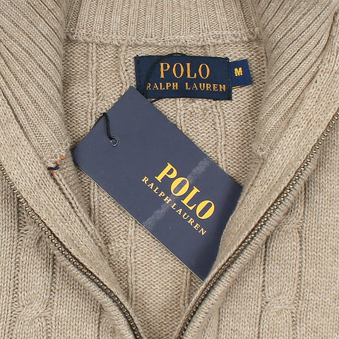 RL Cable-Knit Half Zipper Cotton Sweater (light brown)