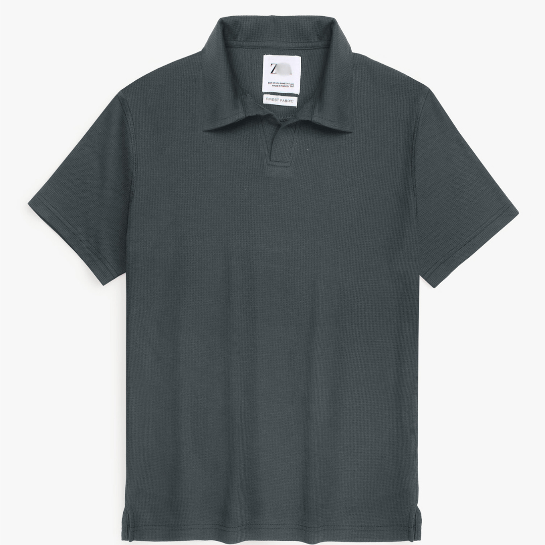 Brandahub polo shirts Premium Zr Waffle knit johnny collar polo-(grey)