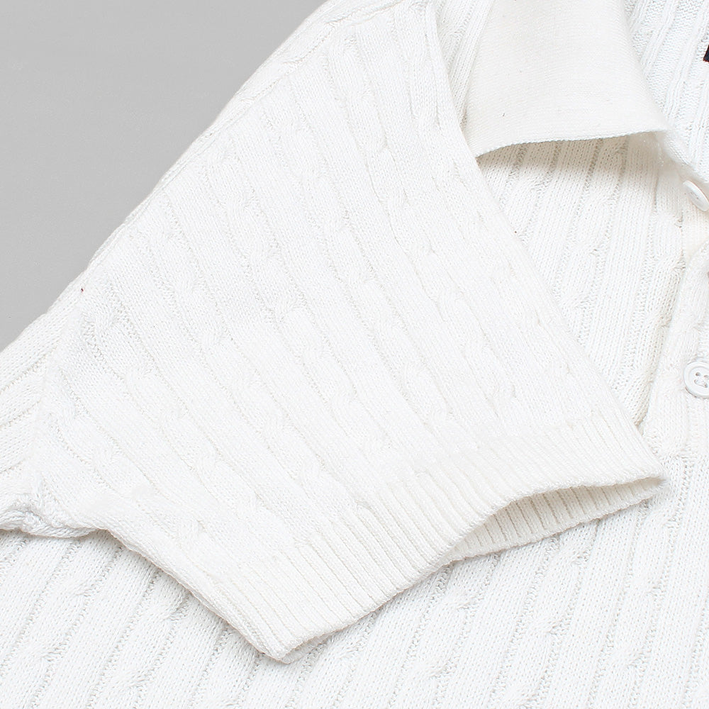 RL cable knit polo-white