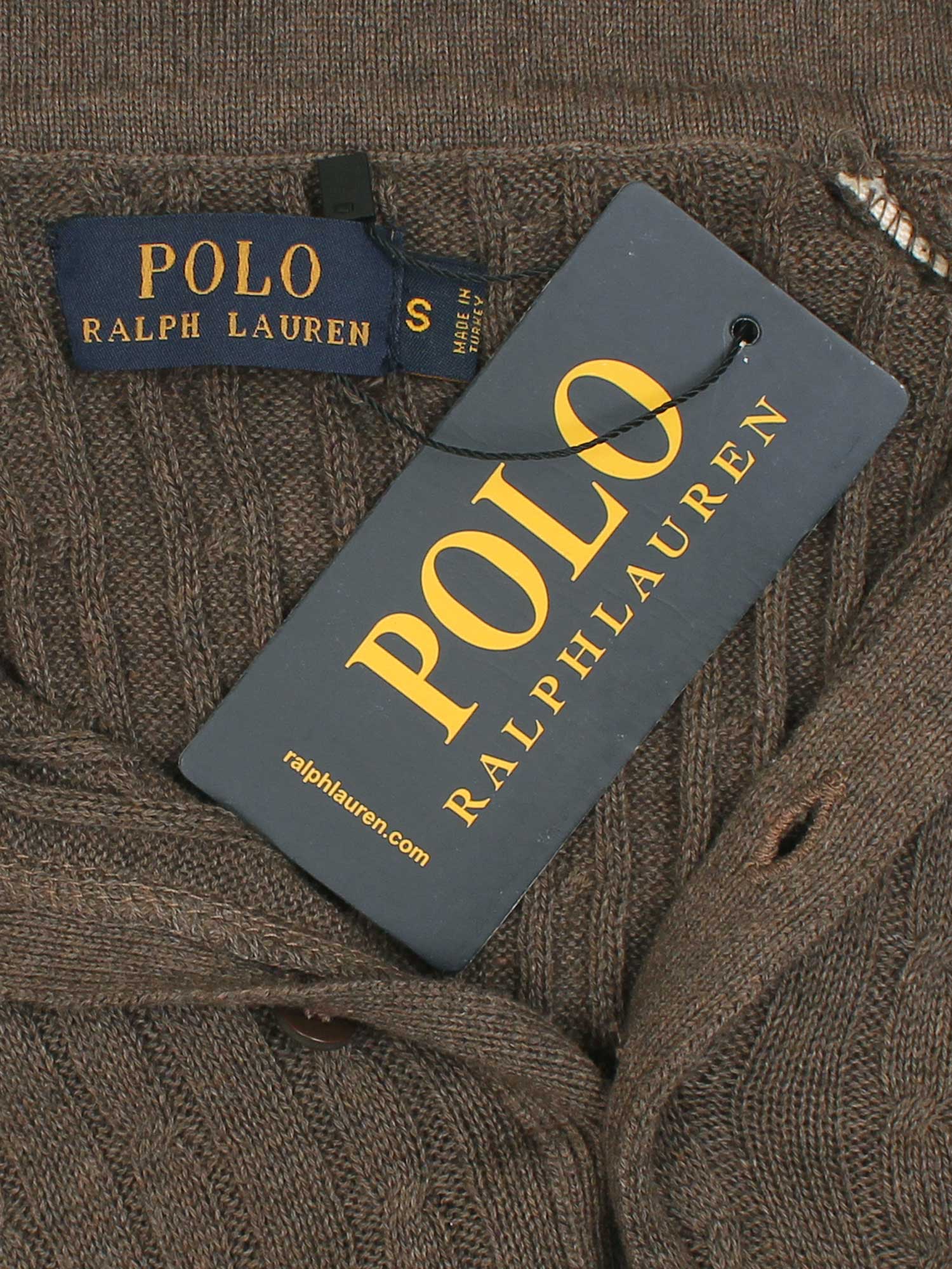 RL cable knit polo-heather brown