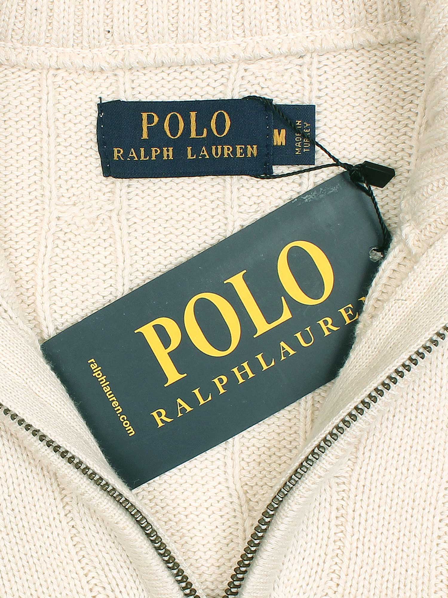 RL Cable-Knit Half Zipper Cotton Sweater (beige)