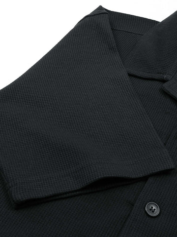 Brandahub polo shirts Premium Zr Waffle knit Resort collar shirt-(black)