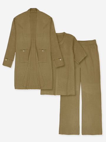 The Allure 3-Piece Textured Knit Set (khaki)