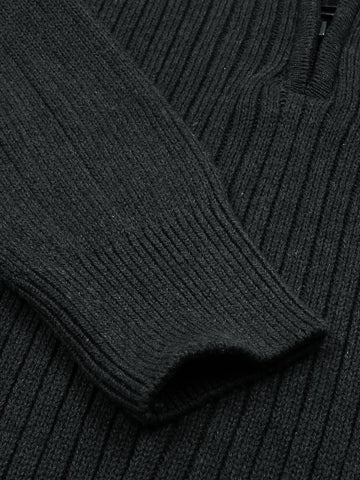 RL Rib Knit Half Zipper Cotton Sweater (charcoal grey)