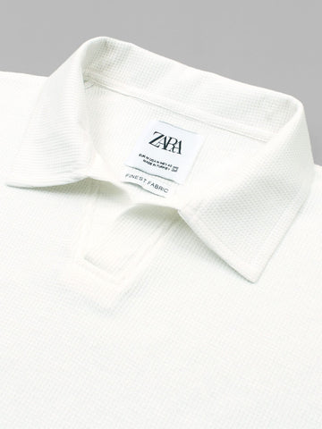 Brandahub polo shirts Premium Zr Waffle knit johnny collar polo-(white)