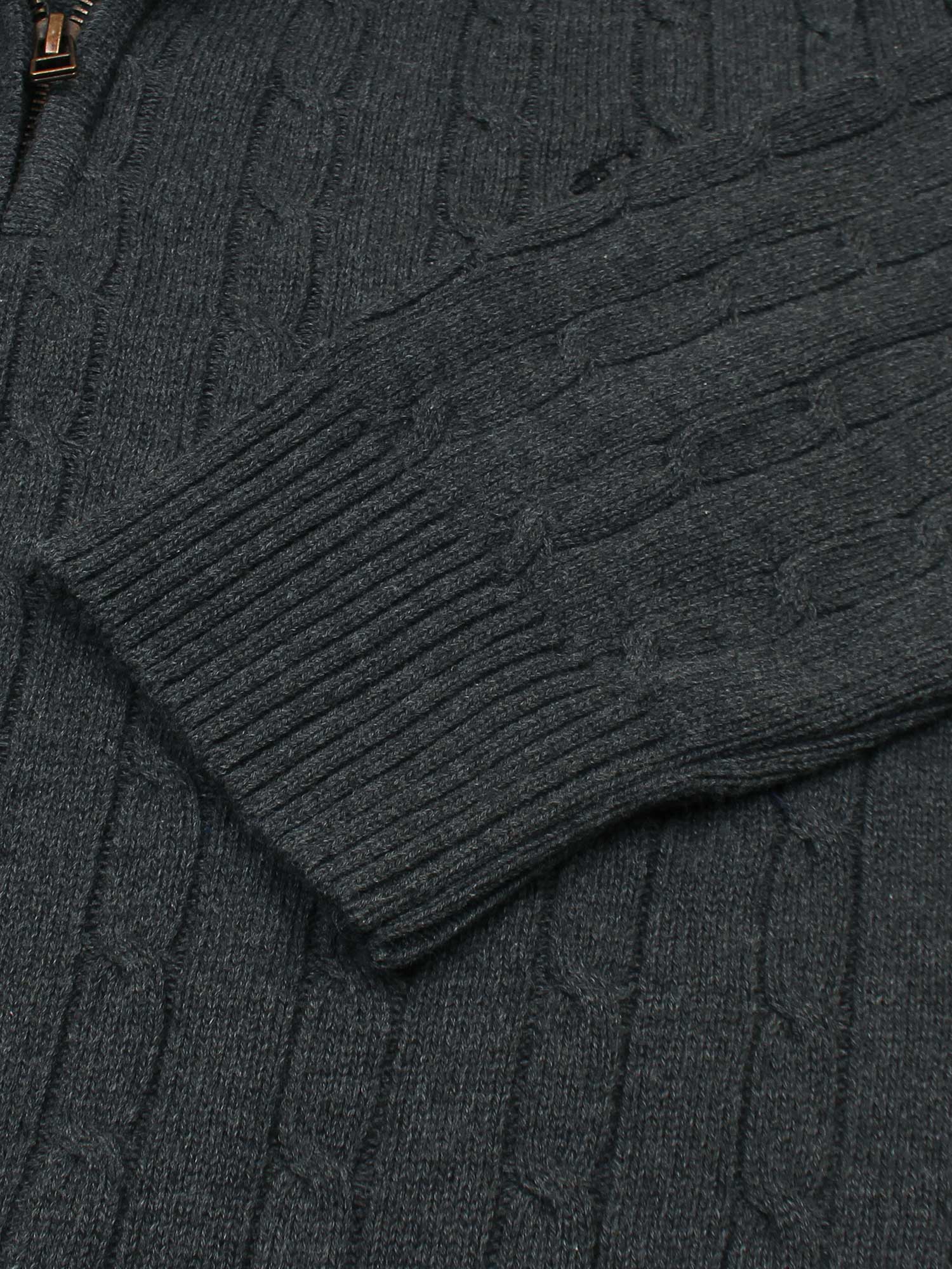 RL Cable-Knit Half Zipper Cotton Sweater (dark grey)