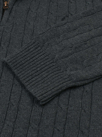 RL Cable-Knit Half Zipper Cotton Sweater (dark grey)