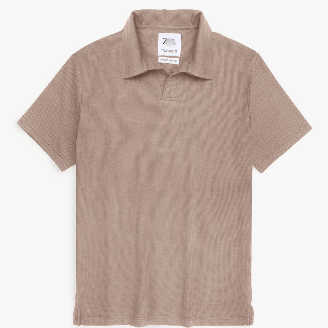 Brandahub polo shirts Premium Zr Waffle knit johnny collar polo-(khaki)