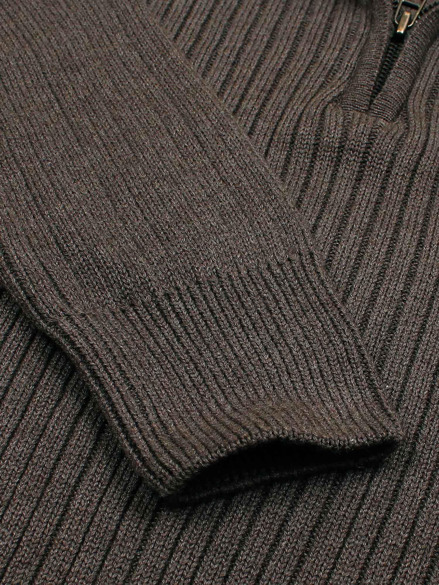 RL Rib Knit Half Zipper Cotton Sweater (dark brown) white pony