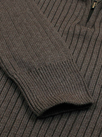 RL Rib Knit Half Zipper Cotton Sweater (dark brown) white pony