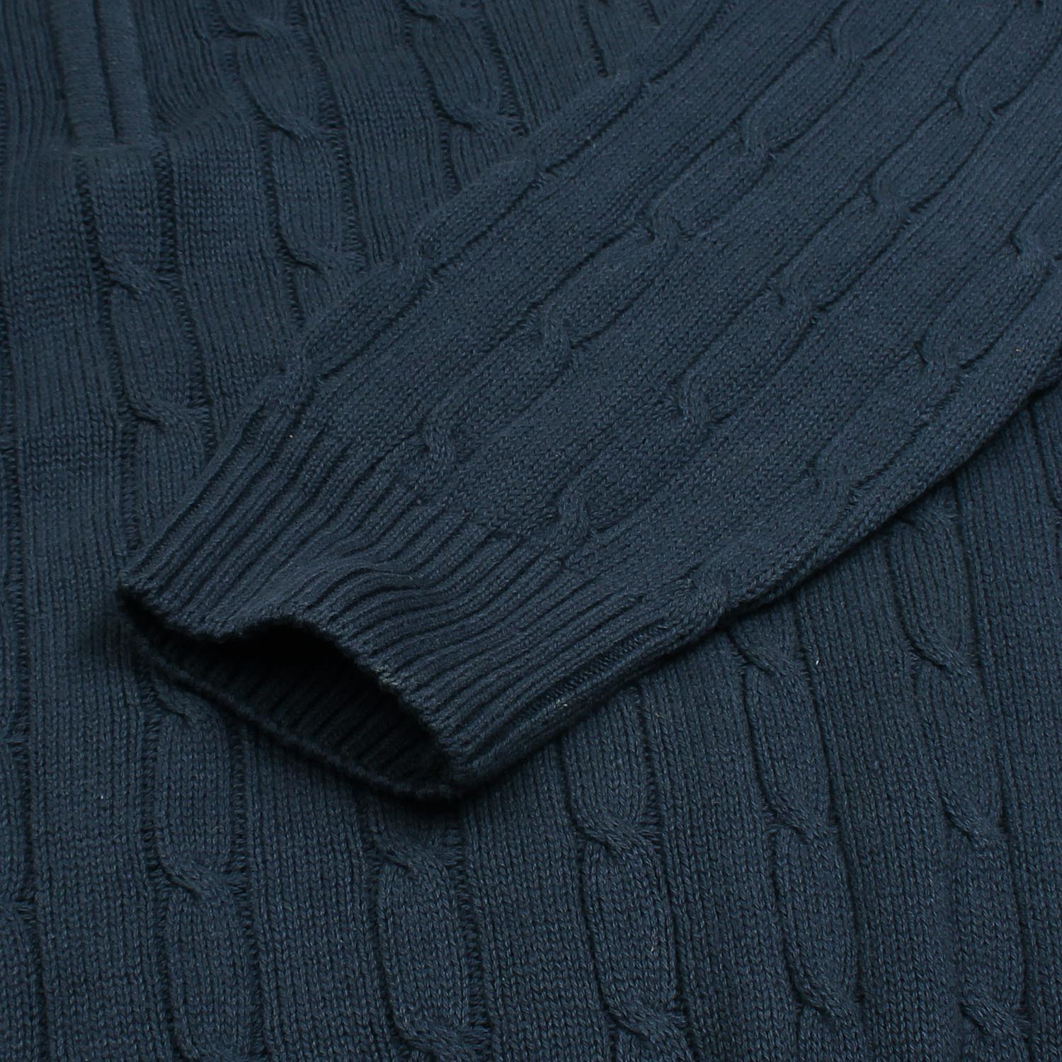 RL Cable-Knit Half Zipper Cotton Sweater (navy blue)