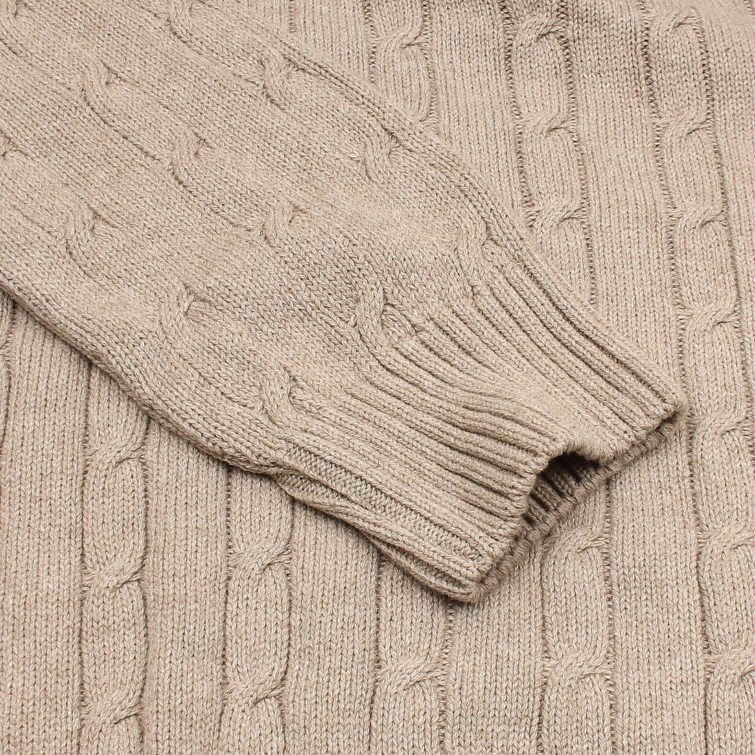 RL Cable-Knit Half Zipper Cotton Sweater (light brown)