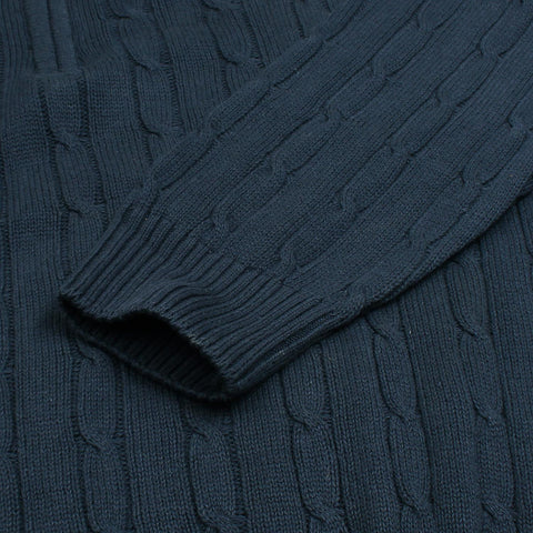 RL Cable-Knit Half Zipper Cotton Sweater (navy blue)