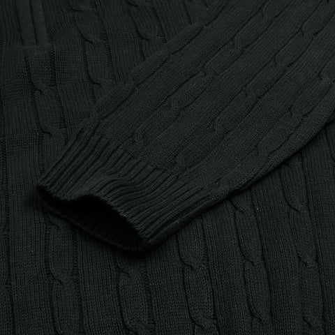 RL Cable-Knit Half Zipper Cotton Sweater (black)