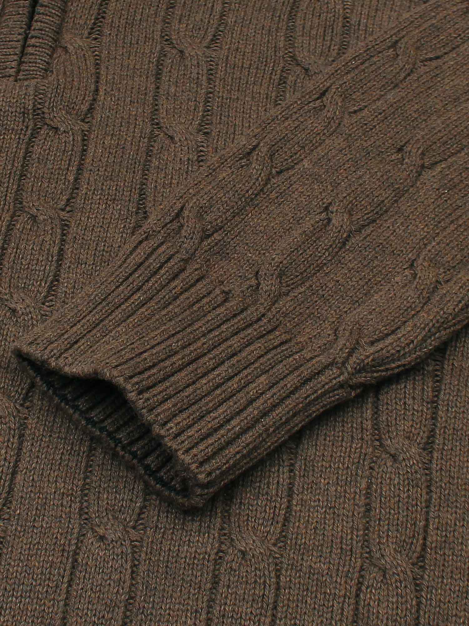 RL Cable-Knit Half Zipper Cotton Sweater (brown)