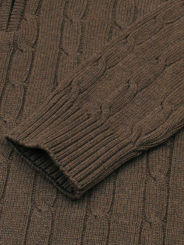 RL Cable-Knit Half Zipper Cotton Sweater (brown)