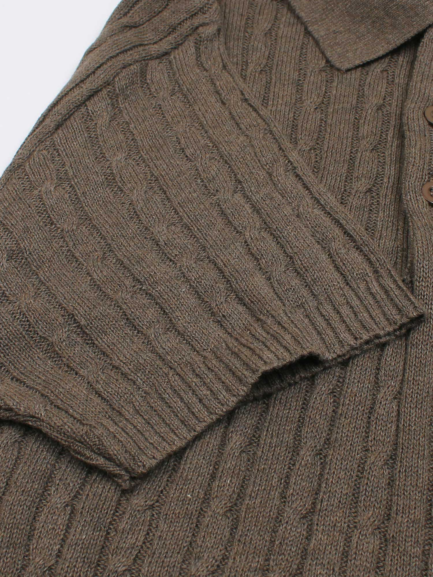 RL cable knit polo-heather brown