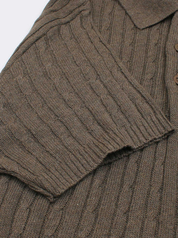RL cable knit polo-heather brown