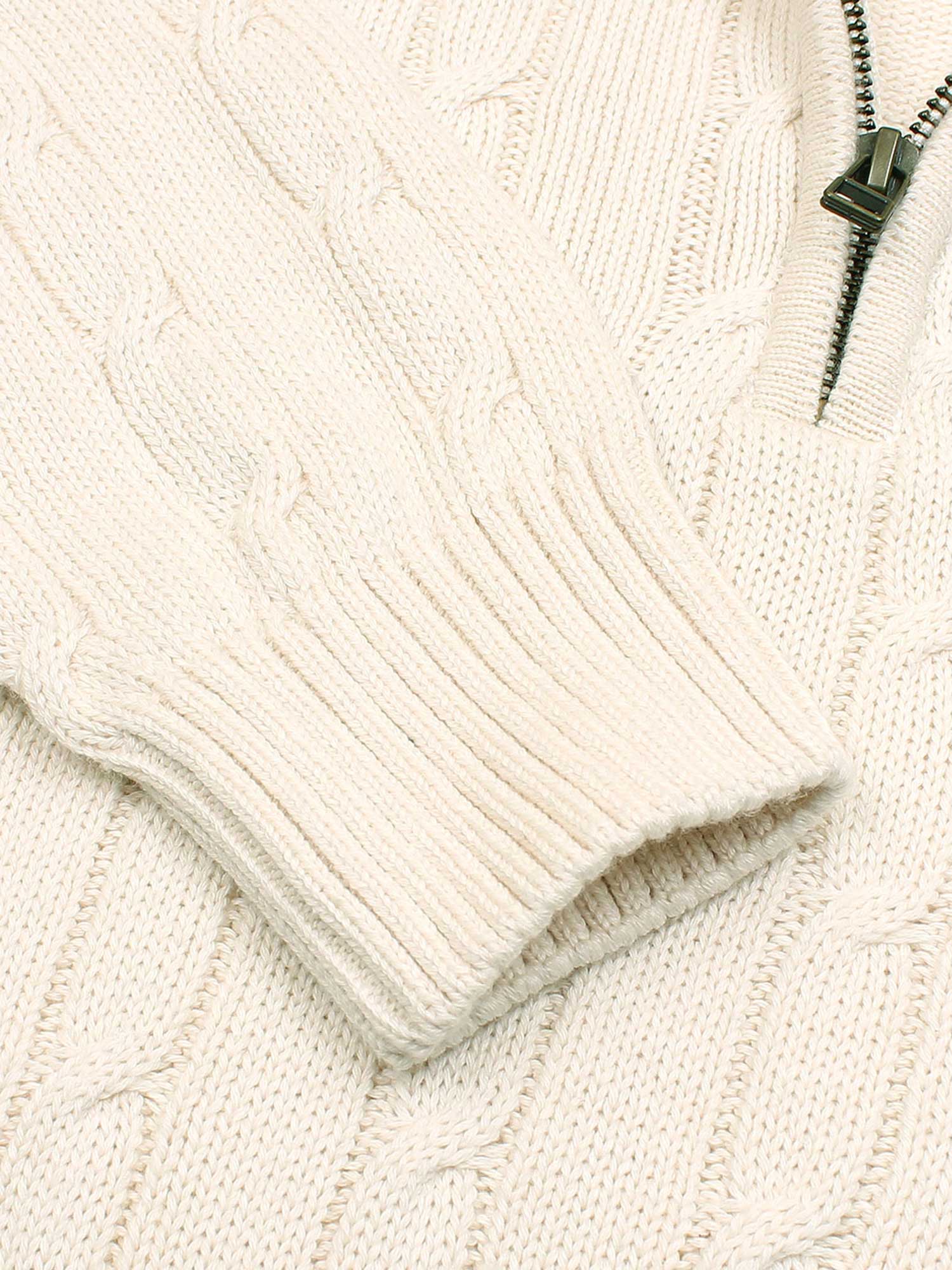 RL Cable-Knit Half Zipper Cotton Sweater (beige)