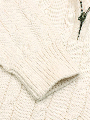RL Cable-Knit Half Zipper Cotton Sweater (beige)