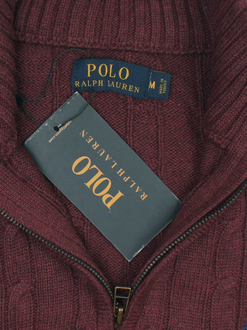 RL Cable-Knit Half Zipper Cotton Sweater (maroon)