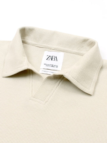 Brandahub polo shirts Premium Zr Waffle knit johnny collar polo-(beige)