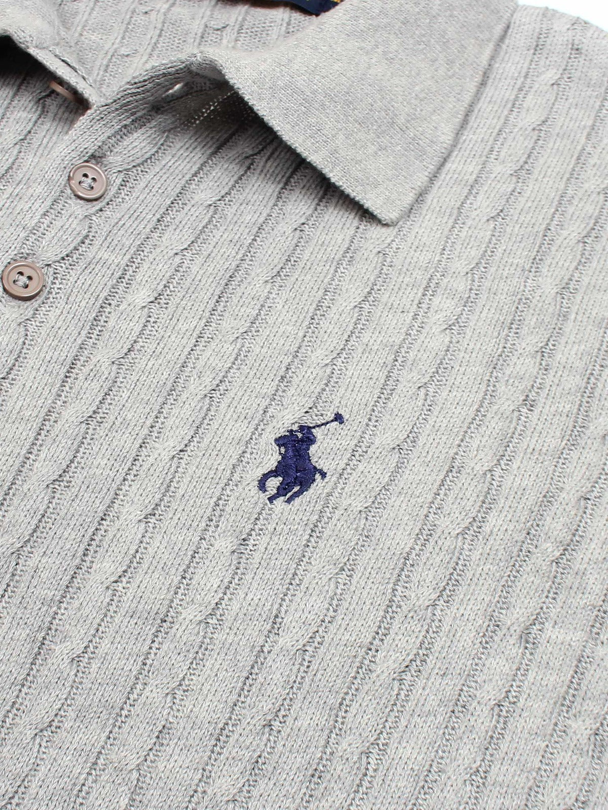 RL cable knit polo-heather grey