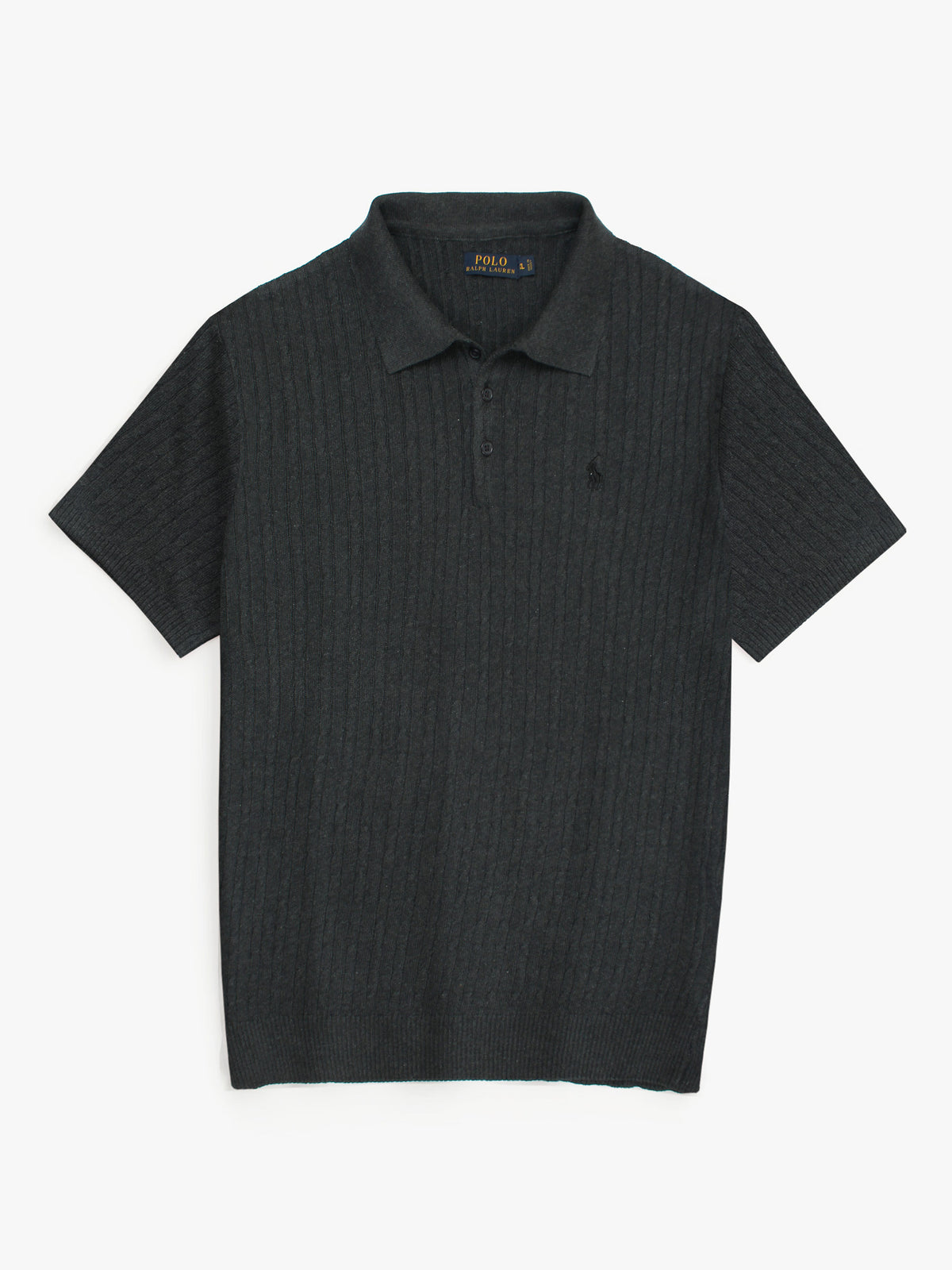 RL cable knit polo-charcoal grey