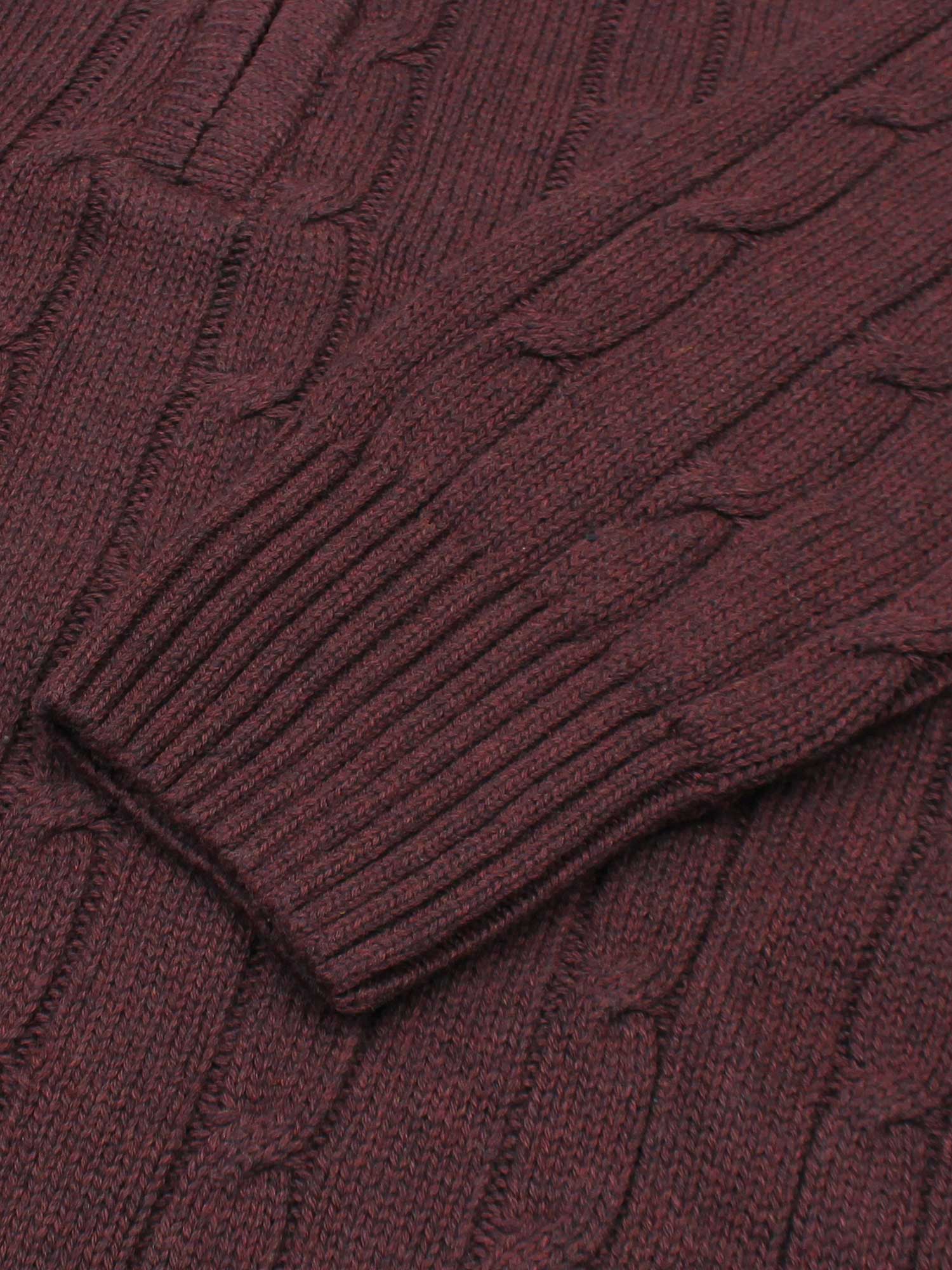 RL Cable-Knit Half Zipper Cotton Sweater (maroon)