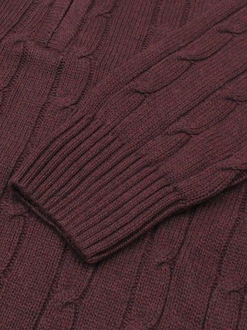 RL Cable-Knit Half Zipper Cotton Sweater (maroon)