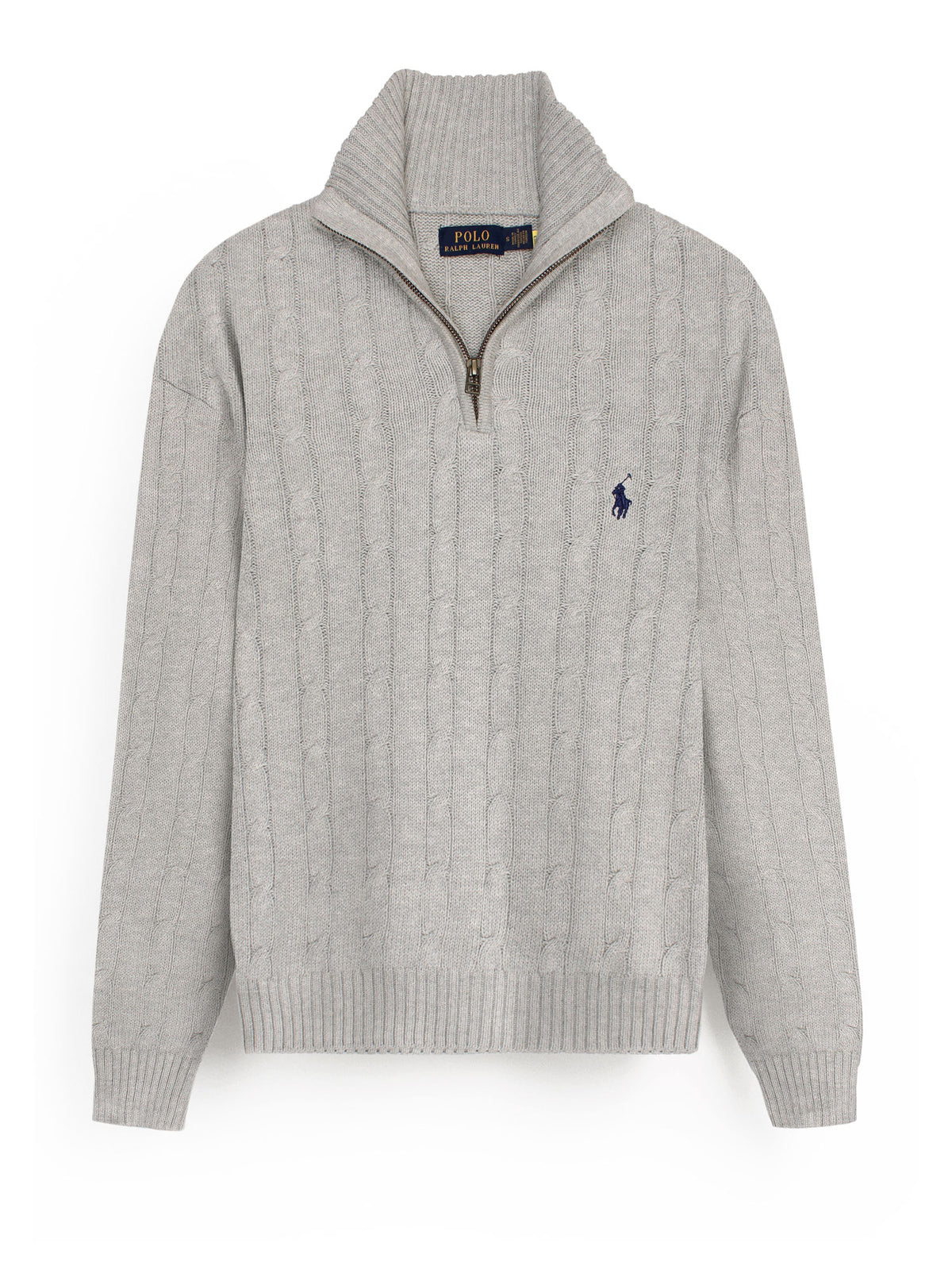 RL Cable-Knit Half Zipper Cotton Sweater (heather grey)