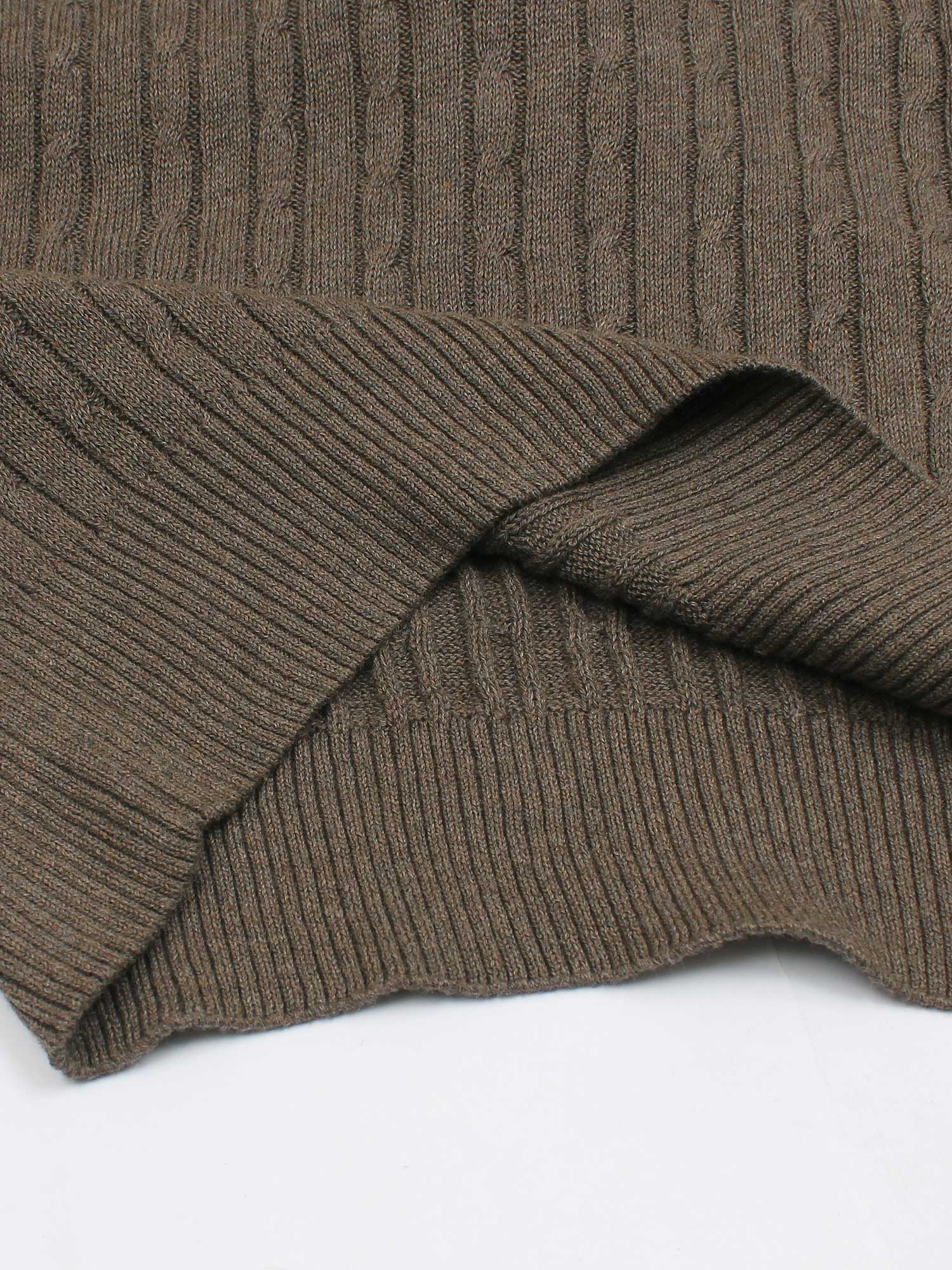 RL cable knit polo-heather brown