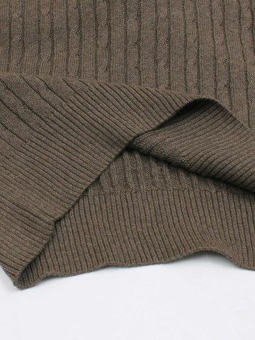 RL cable knit polo-heather brown