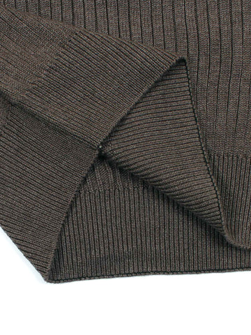 RL Rib Knit Half Zipper Cotton Sweater (dark brown) white pony