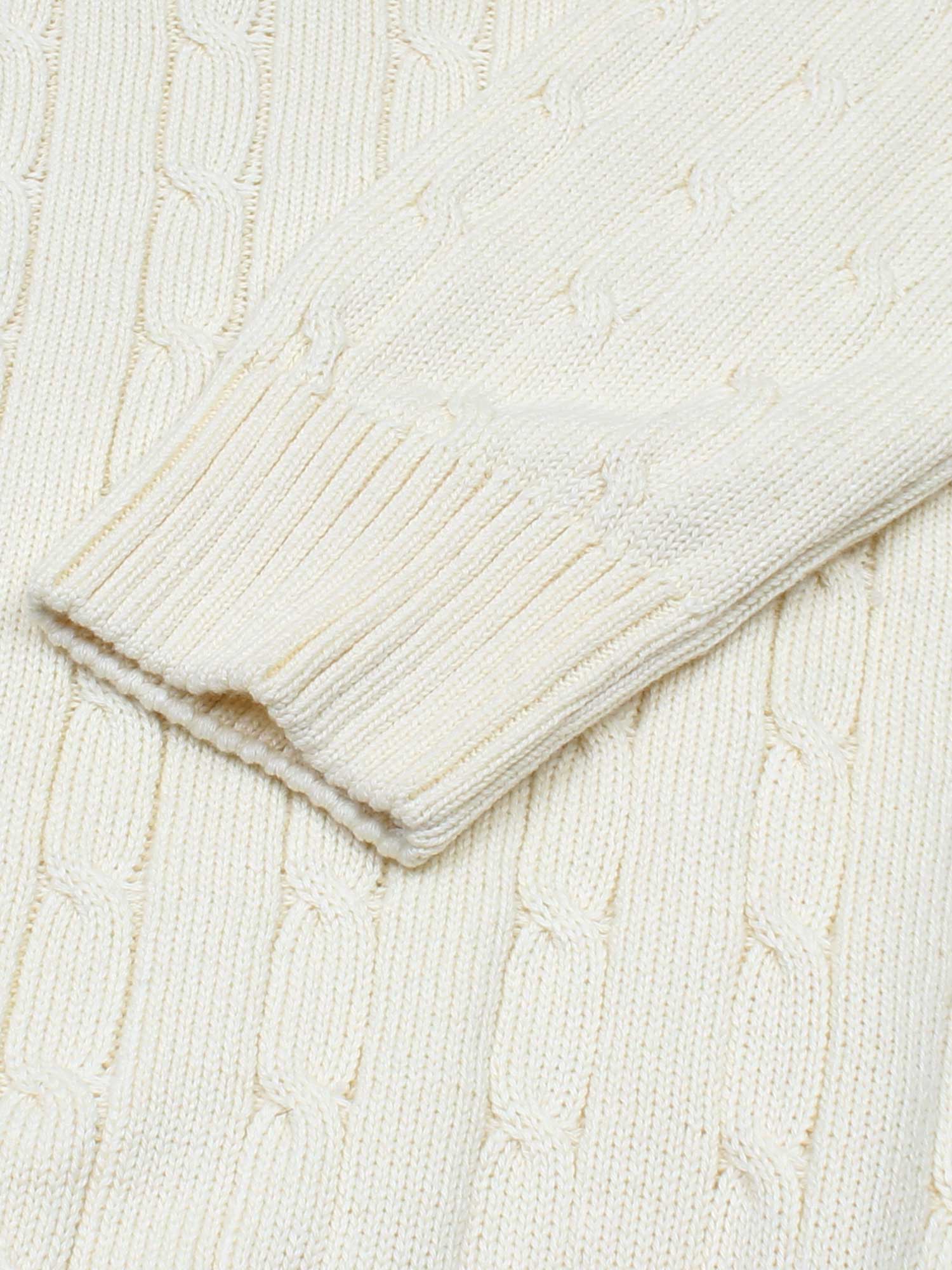 RL Cable-Knit Half Zipper Cotton Sweater (lemon white)
