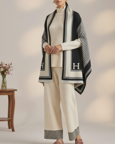 The Heritage Houndstooth 3-Piece Knit Set (Cream)