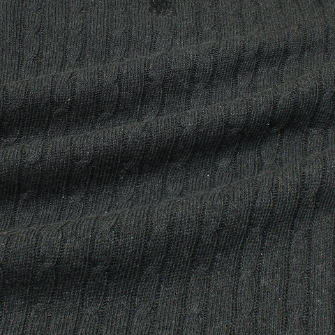 RL cable knit polo-charcoal grey