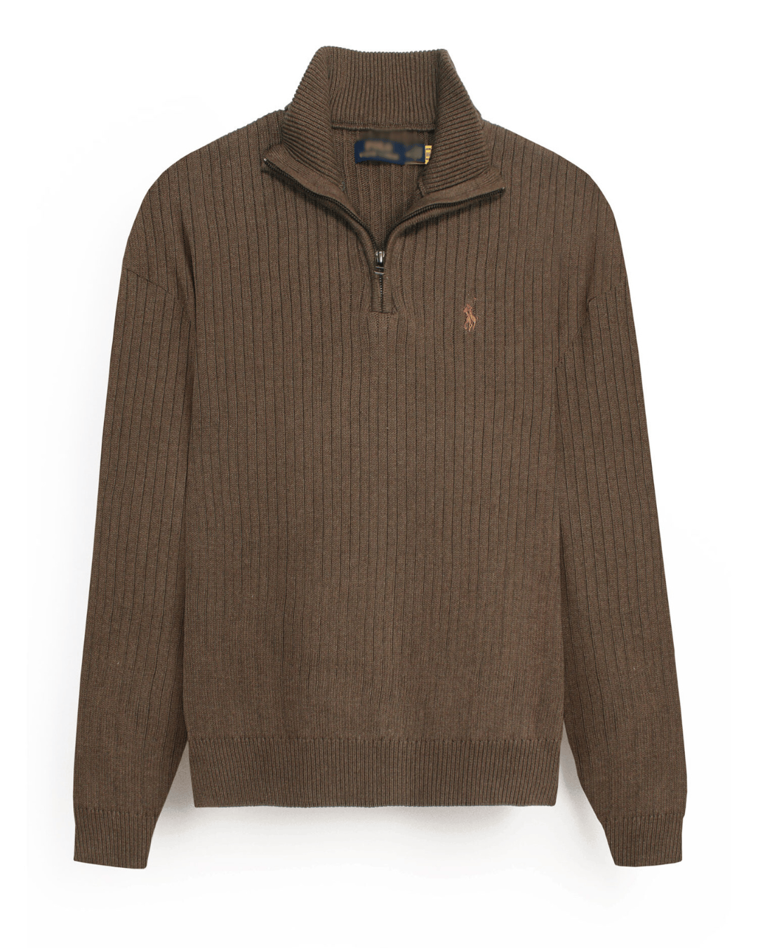 Brandahub sweaters RL Rib Knit Half Zipper Cotton Sweater (camel brown) brown pony