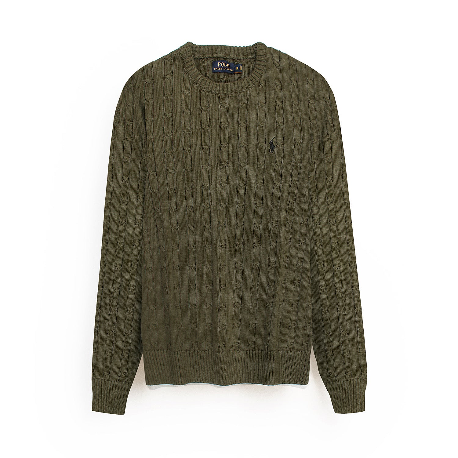 RL Cable-Knit Cotton Sweater (olive green)