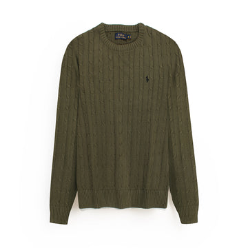 RL Cable-Knit Cotton Sweater (olive green)