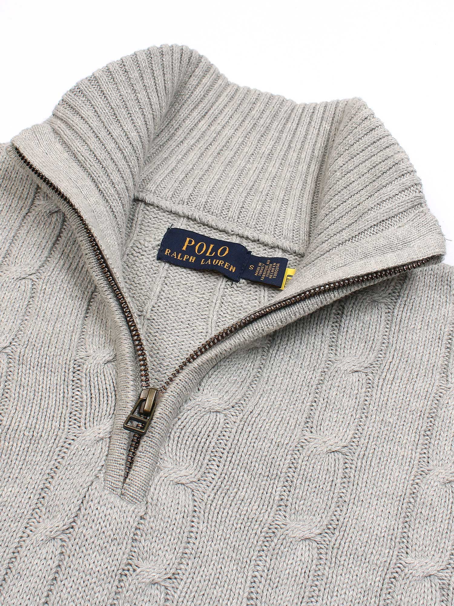 RL Cable-Knit Half Zipper Cotton Sweater (heather grey)