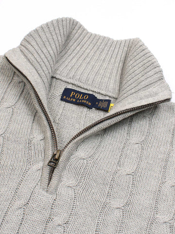 RL Cable-Knit Half Zipper Cotton Sweater (heather grey)