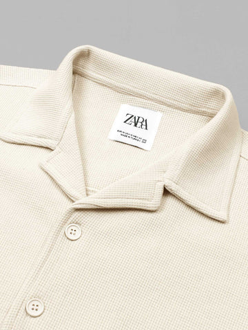 Brandahub polo shirts Premium Zr Waffle knit Resort collar shirt-(beige)