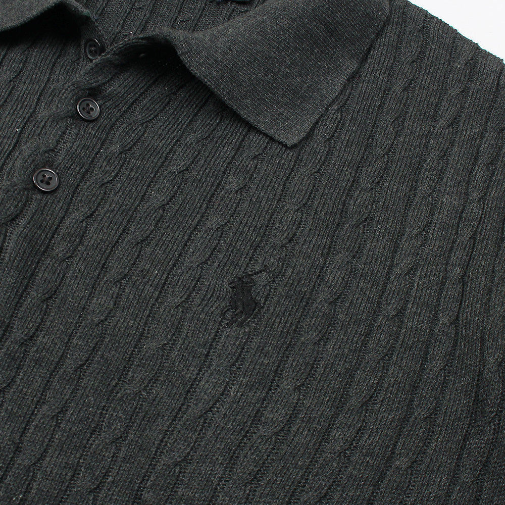 RL cable knit polo-charcoal grey