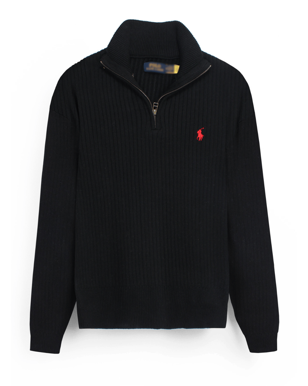 Brandahub sweaters RL Rib Knit Half Zipper Cotton Sweater (black)