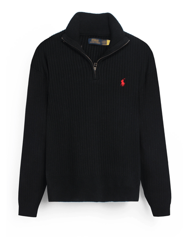 Brandahub sweaters RL Rib Knit Half Zipper Cotton Sweater (black)