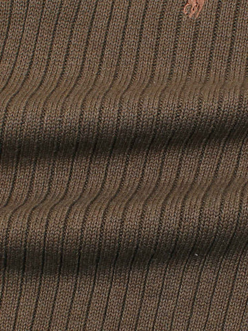 Brandahub sweaters RL Rib Knit Half Zipper Cotton Sweater (camel brown) brown pony