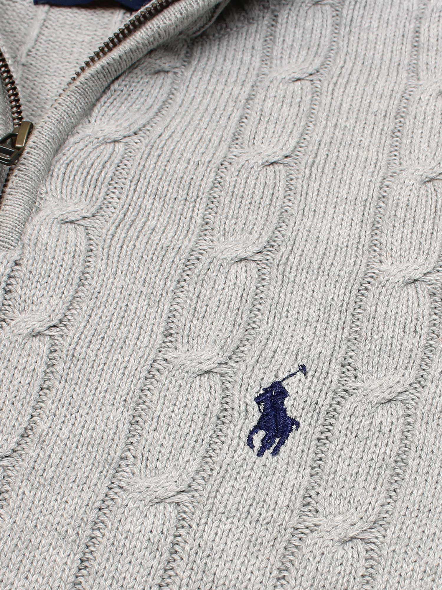 RL Cable-Knit Half Zipper Cotton Sweater (heather grey)