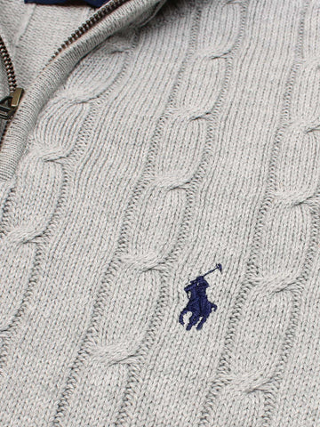 RL Cable-Knit Half Zipper Cotton Sweater (heather grey)